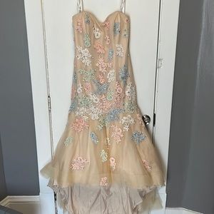 Rachel Allan cream tulle pastel floral strapless formal dress